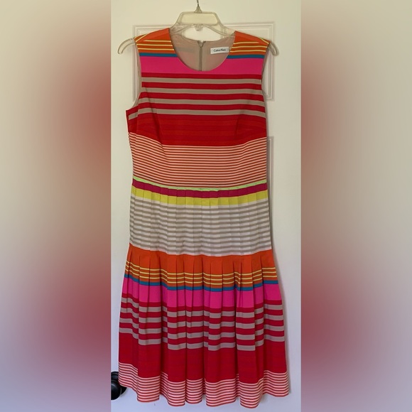 Calvin Klein Dresses & Skirts - CK Summer Rainbow Horizontal Sleeveless Colorful Stripes Pink Yellow Orange